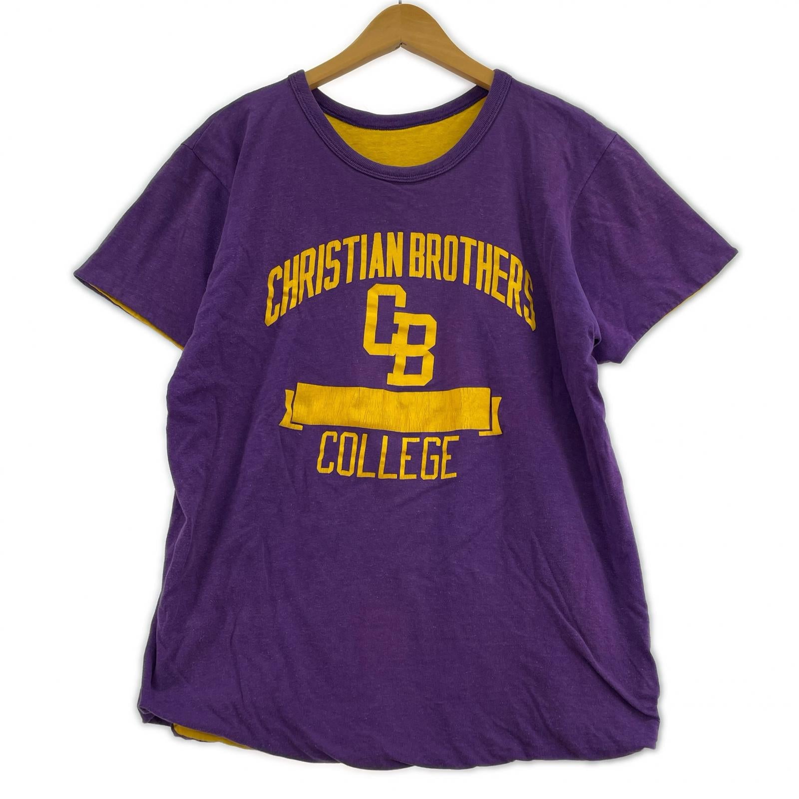 半袖Ｔシャツ Champion 80s トリコタグ リバーシブル ラバープリント 紫×黄 (L) L