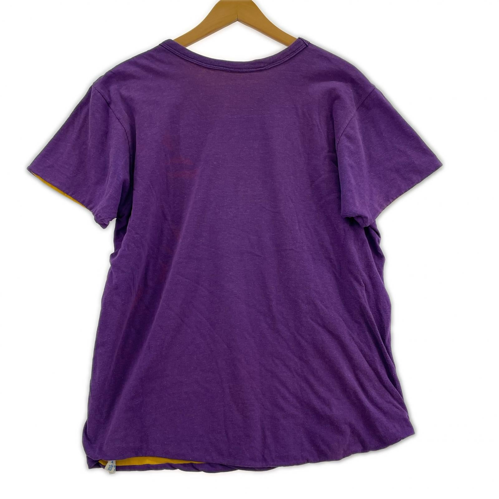 半袖Ｔシャツ Champion 80s トリコタグ リバーシブル ラバープリント 紫×黄 (L) L