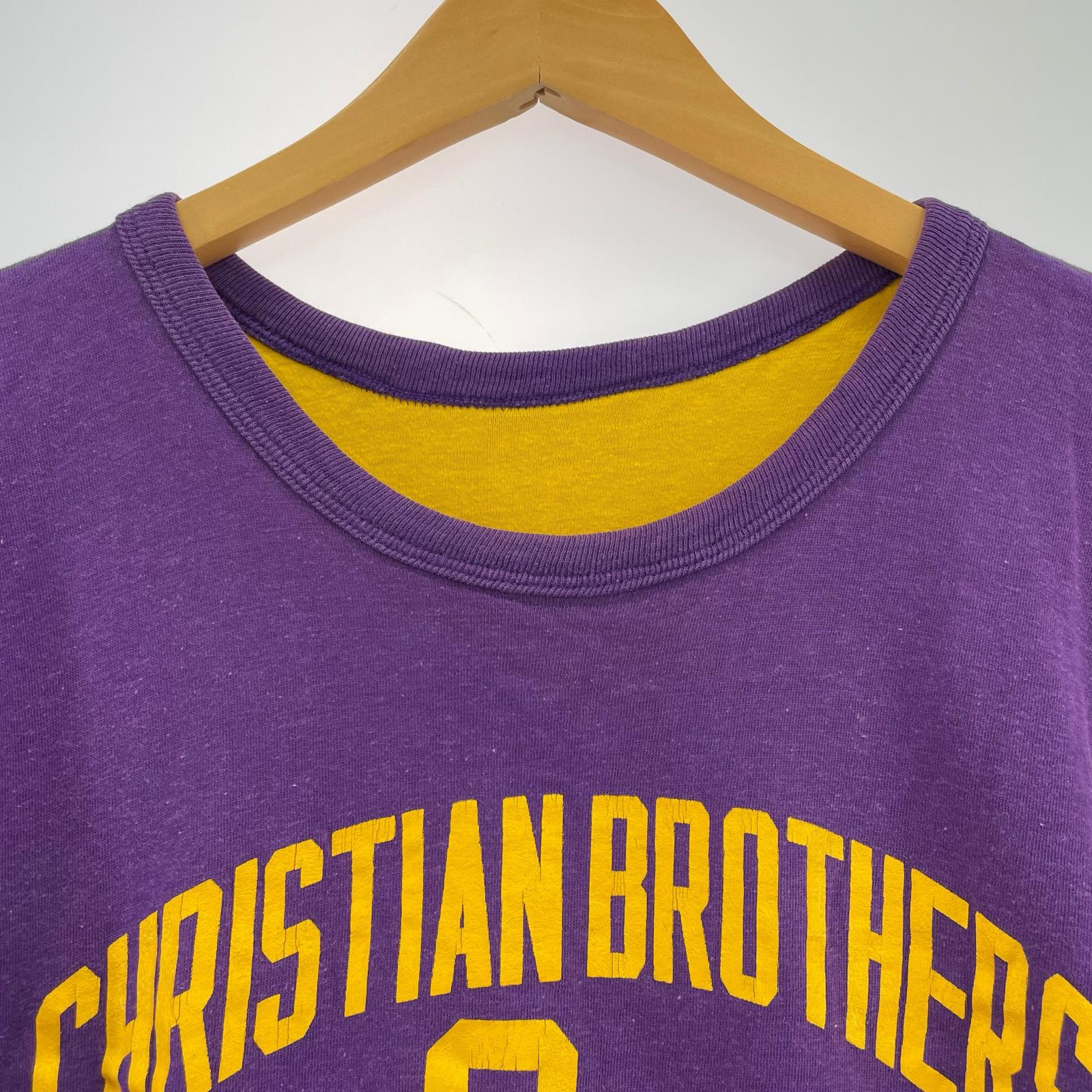 半袖Ｔシャツ Champion 80s トリコタグ リバーシブル ラバープリント 紫×黄 (L) L