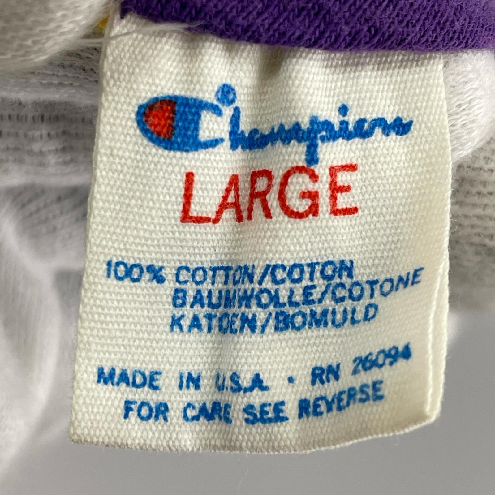半袖Ｔシャツ Champion 80s トリコタグ リバーシブル ラバープリント 紫×黄 (L) L