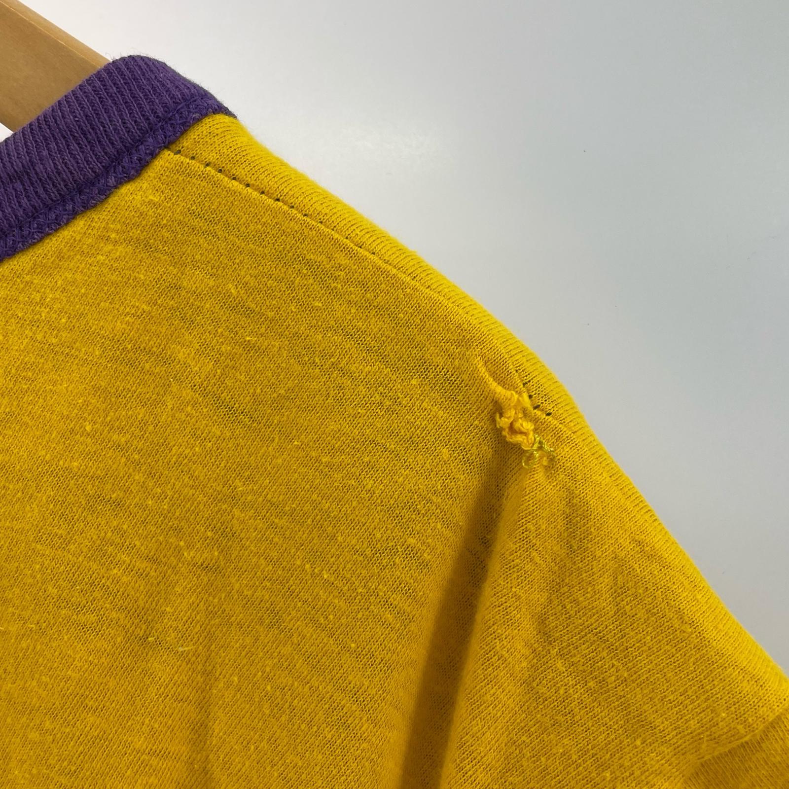 半袖Ｔシャツ Champion 80s トリコタグ リバーシブル ラバープリント 紫×黄 (L) L