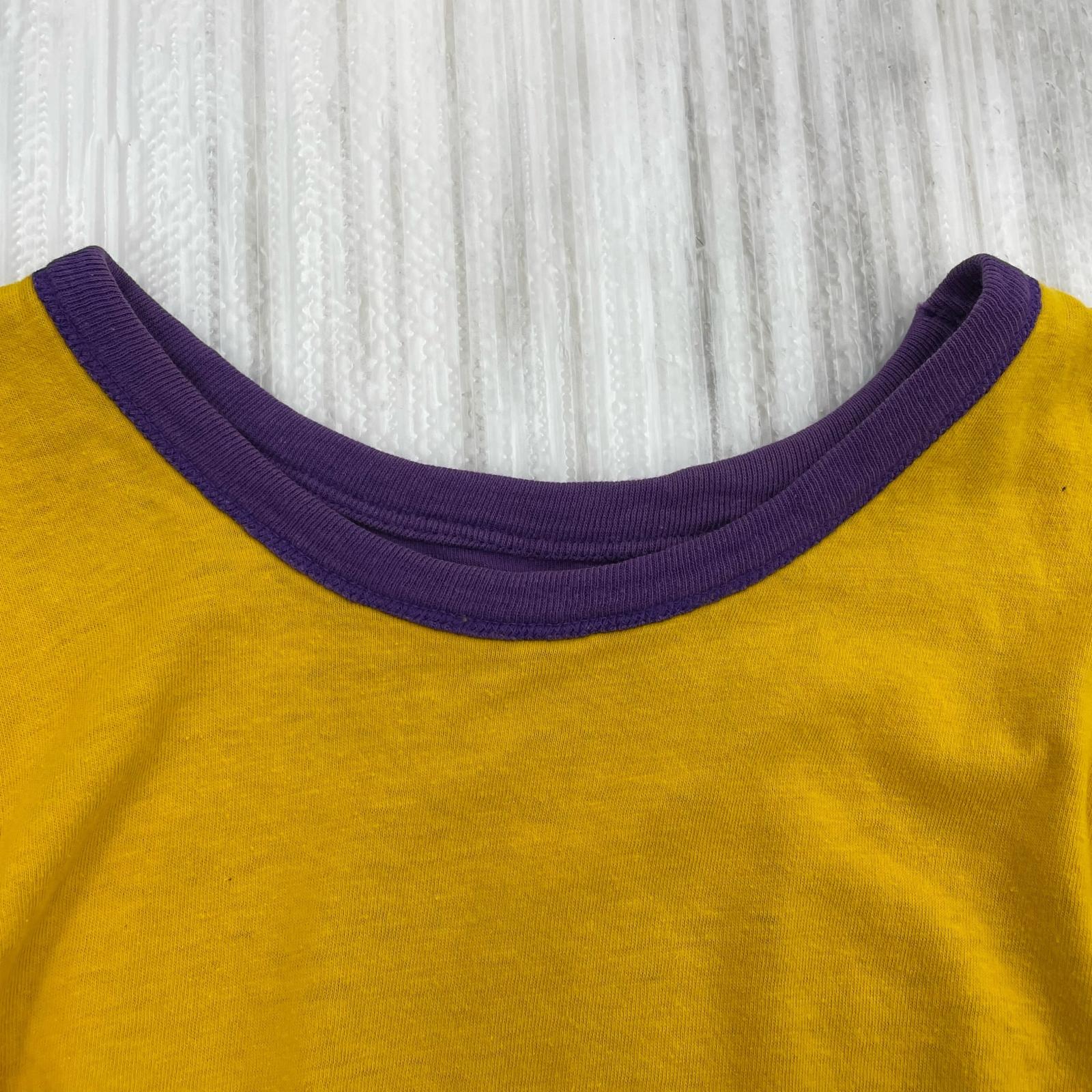半袖Ｔシャツ Champion 80s トリコタグ リバーシブル ラバープリント 紫×黄 (L) L