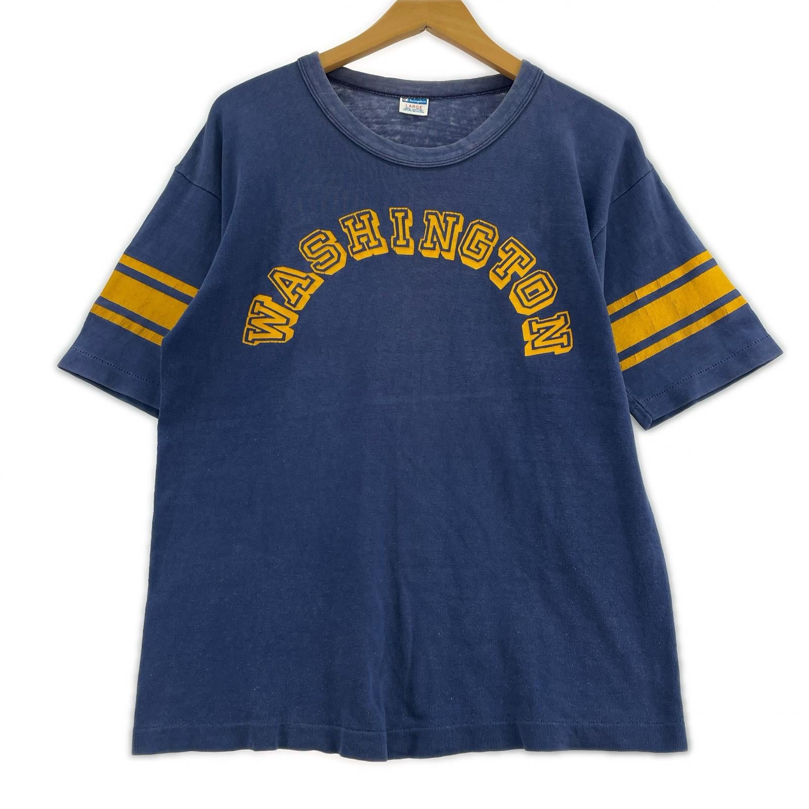 半袖Ｔシャツ Champion バータグ ラバープリント フットボールT 紺 (L) L ブルー