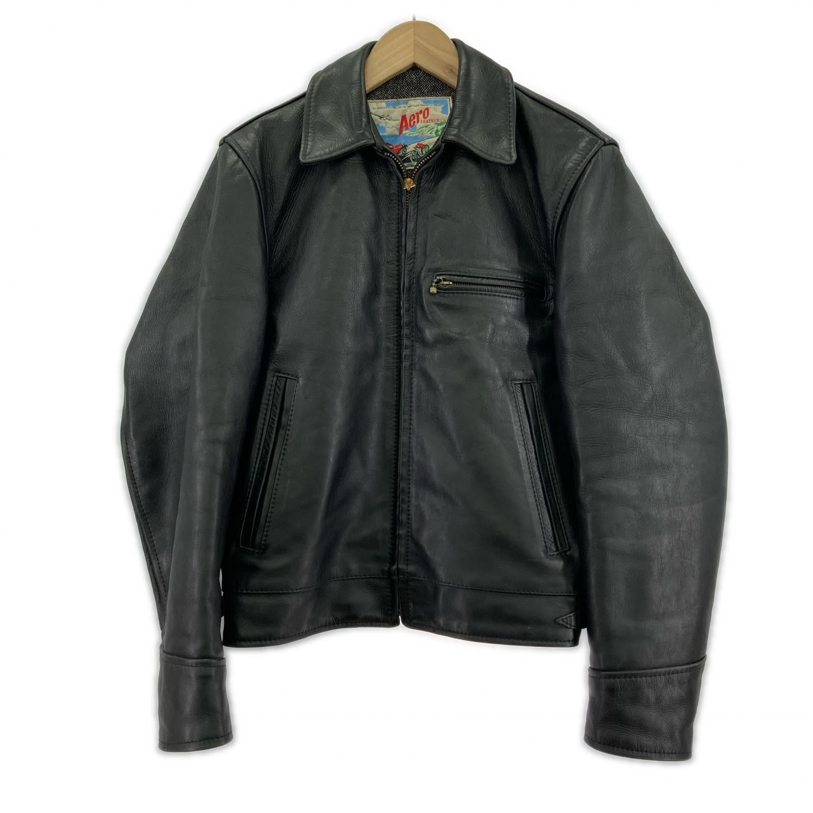レザージャケット Aero Leather レザースポーツジャケット 34 ブラック