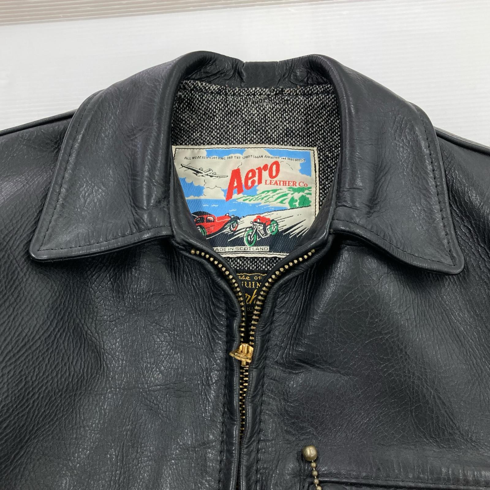 レザージャケット Aero Leather レザースポーツジャケット 34 ブラック