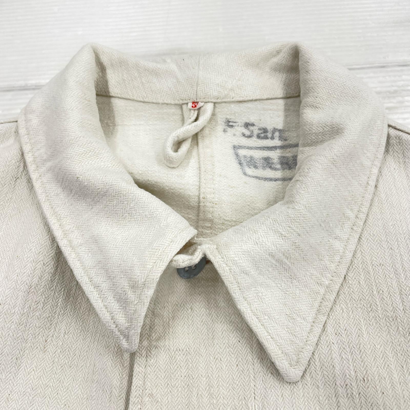 ジャケット 30s-40s/ドイツ軍/ヘリンボーンツイル コットンリネン ワークJKT 52 ホワイト