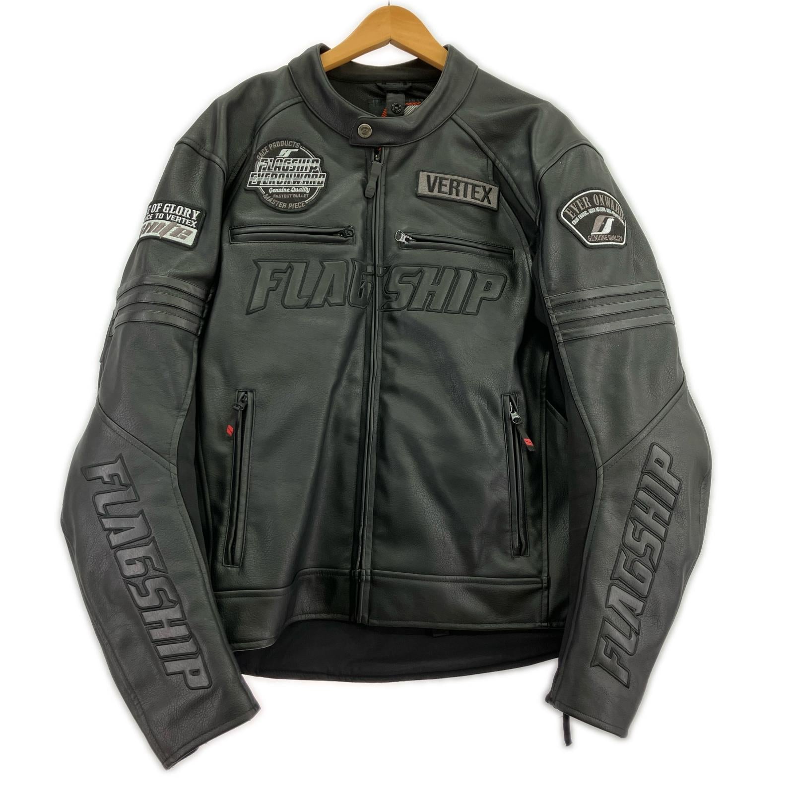ライダースジャケット FLAGSHIP メッシュフェイクレザーバイカージャケット LL ブラック