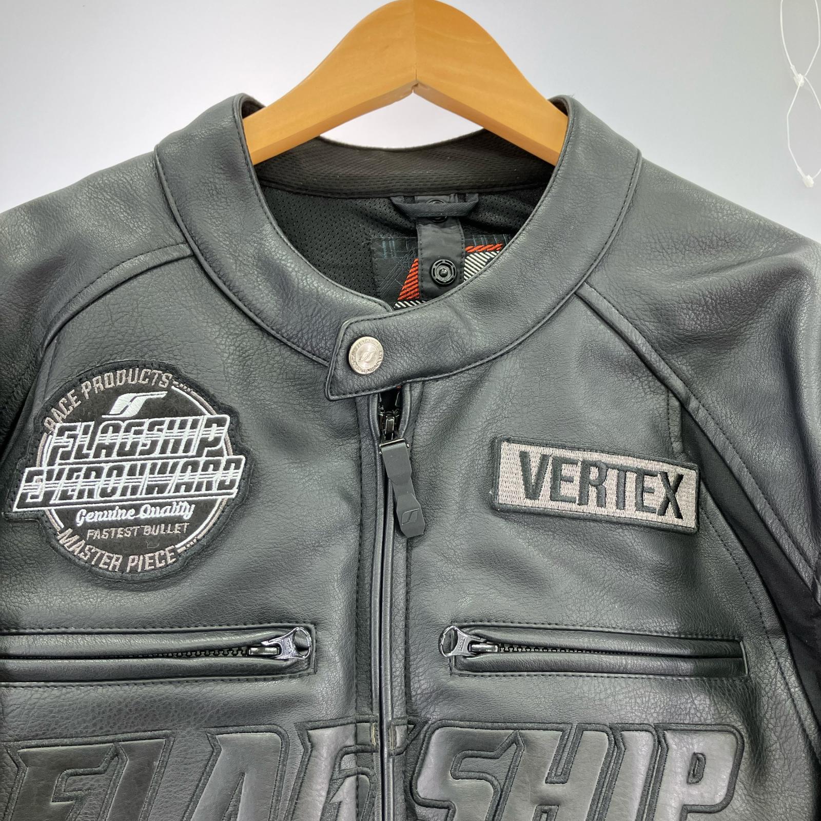 ライダースジャケット FLAGSHIP メッシュフェイクレザーバイカージャケット LL ブラック