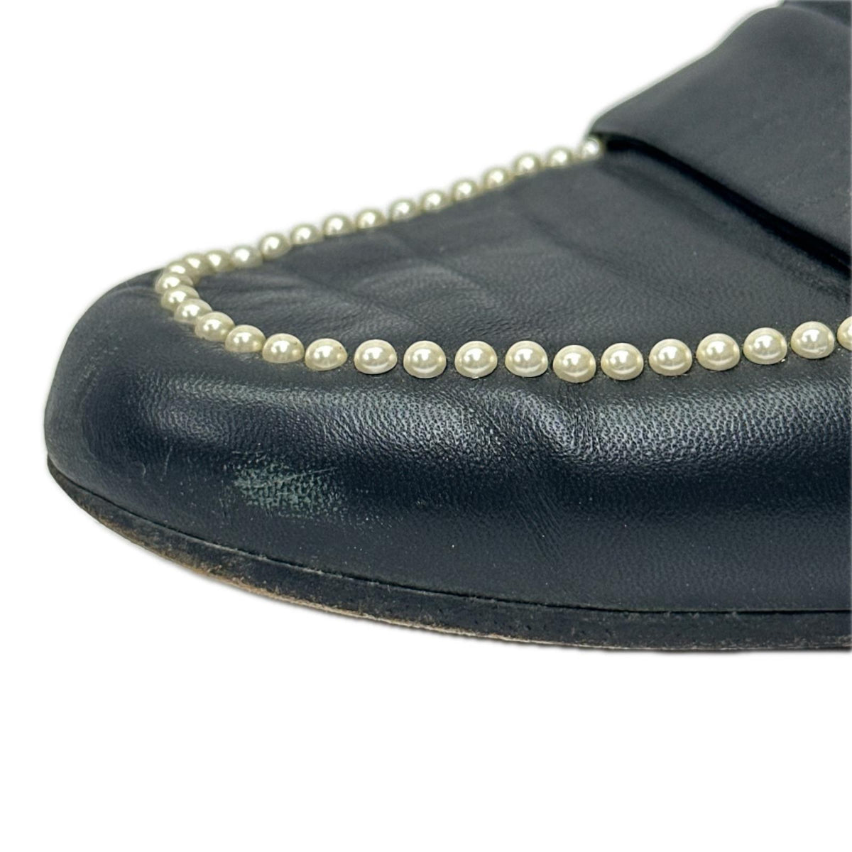 CHANEL ココマーク パール レザー ローファー 黒