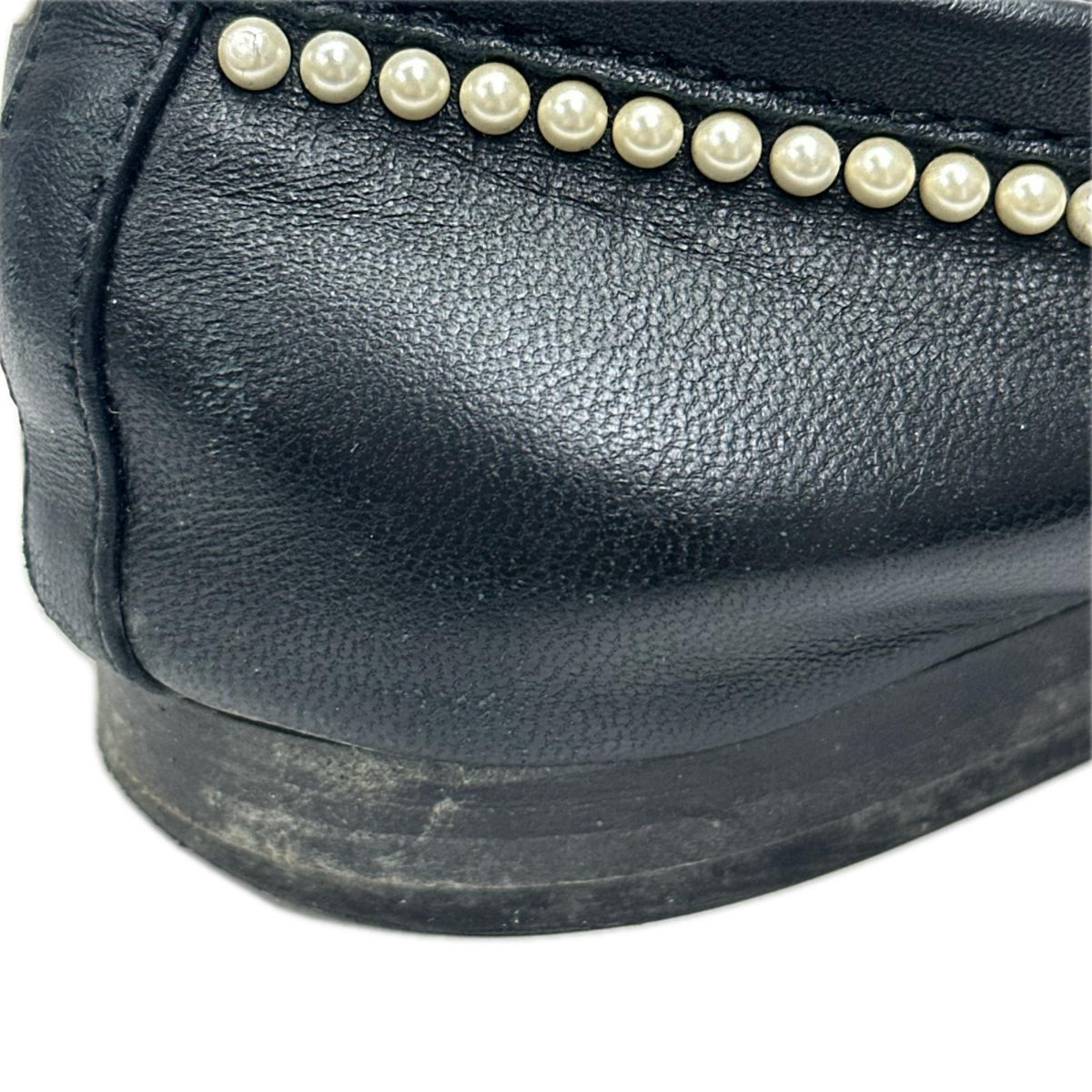 CHANEL ココマーク パール レザー ローファー 黒