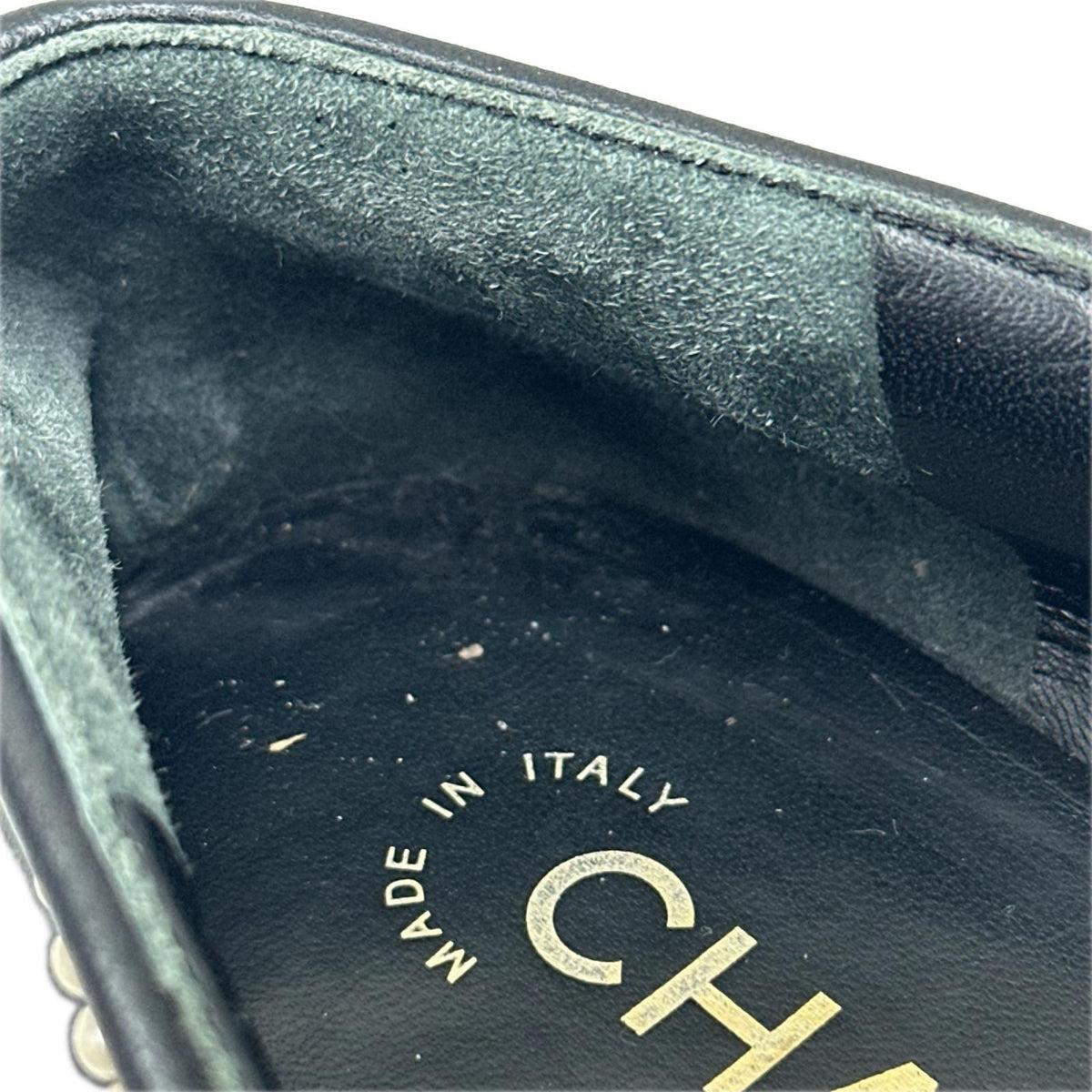 CHANEL ココマーク パール レザー ローファー 黒