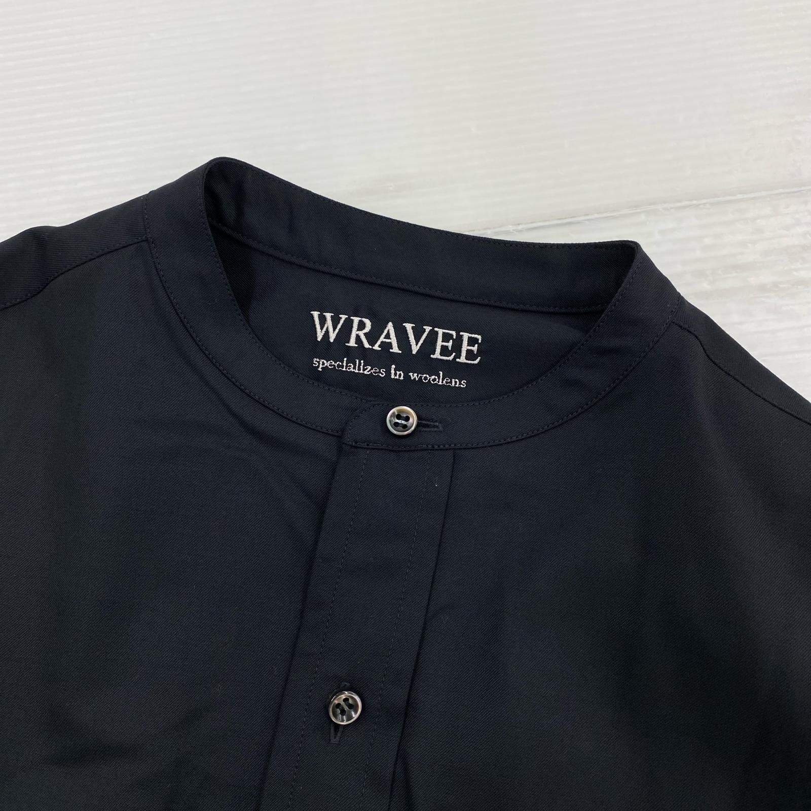長袖シャツ WRAVEE トロピカルウール バンドカラーシャツ 3 黒 ブラック