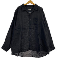 長袖シャツ Gorsch French Linen Wide Silhouette Open Collar Shirt 50 ブラック