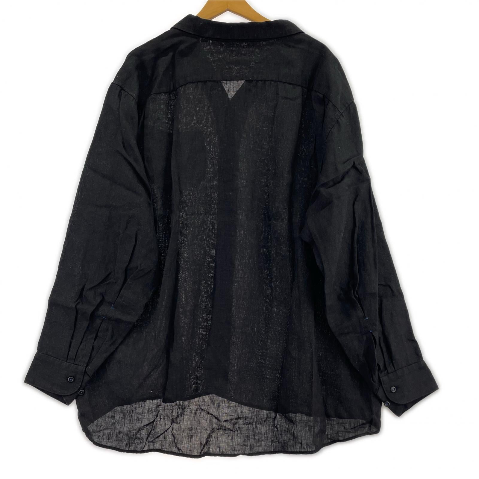 長袖シャツ Gorsch French Linen Wide Silhouette Open Collar Shirt 50 ブラック