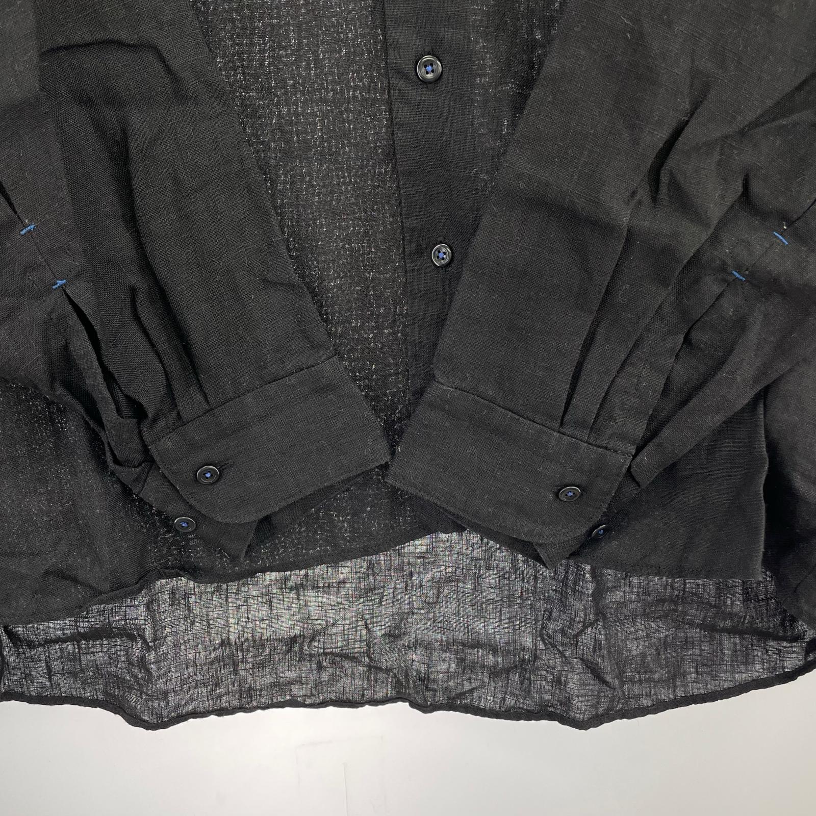 長袖シャツ Gorsch French Linen Wide Silhouette Open Collar Shirt 50 ブラック