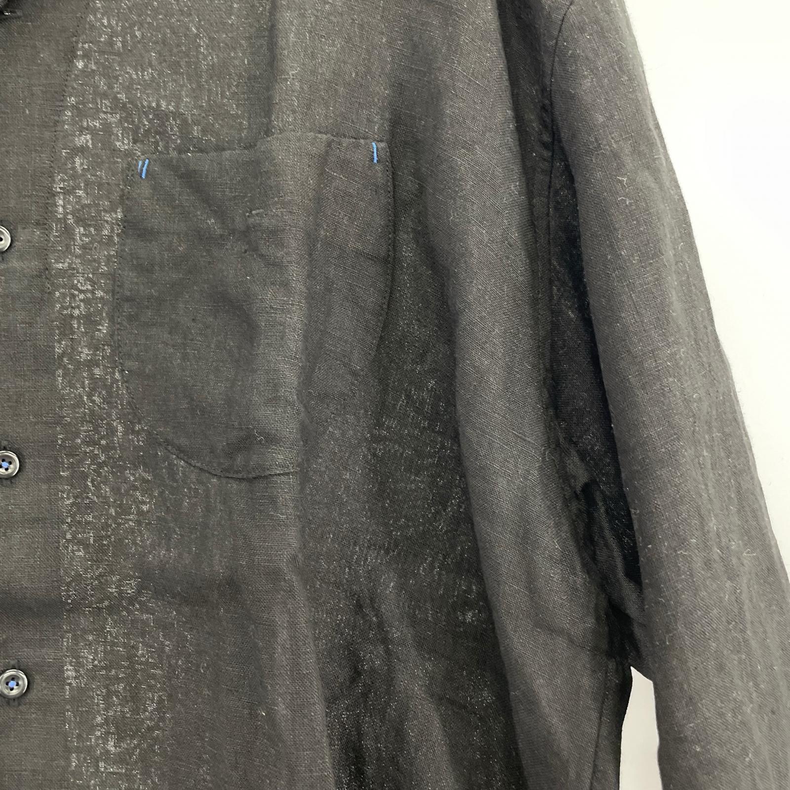 長袖シャツ Gorsch French Linen Wide Silhouette Open Collar Shirt 50 ブラック