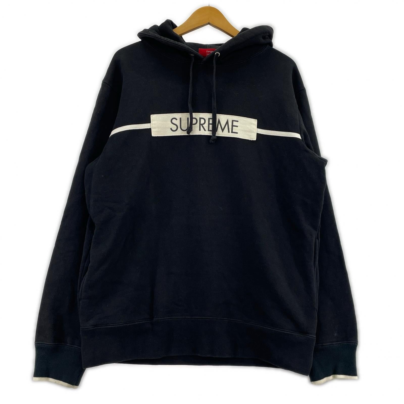 パーカー Supreme 17SS Chest Twill Tape Hooded Sweatshirt L ブラック