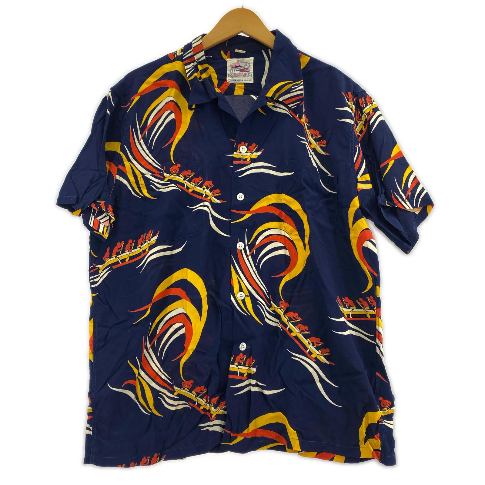 半袖シャツ KAHANAMOKU アロハシャツ (L) L ネイビー