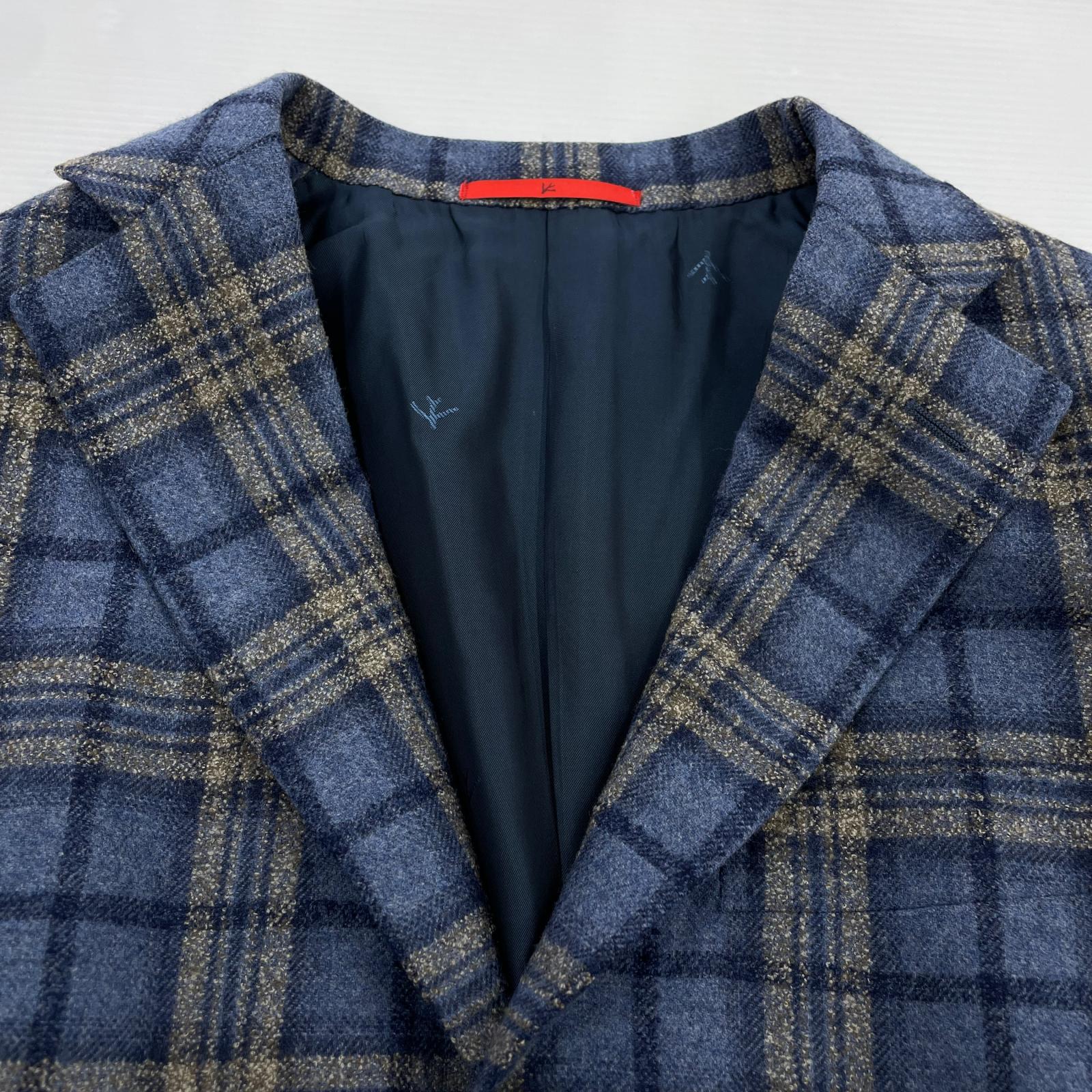 テーラードジャケット ISAIA ウールシルク チェックテーラード (44) 44 ブルー