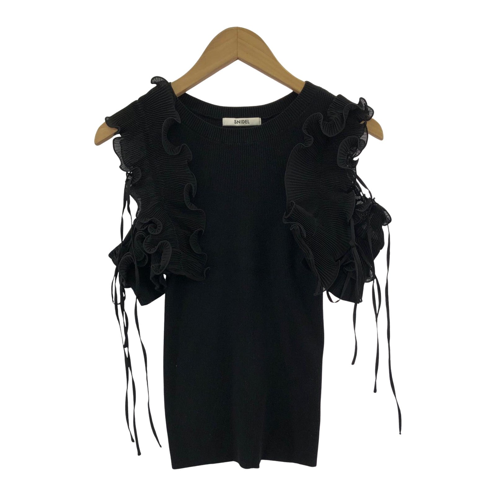 ニット ﾃﾞｻﾞｲﾝﾌﾘﾙﾆｯﾄﾌﾟﾙｵｰﾊﾞｰ/BLK/ONE SIZE ブラック