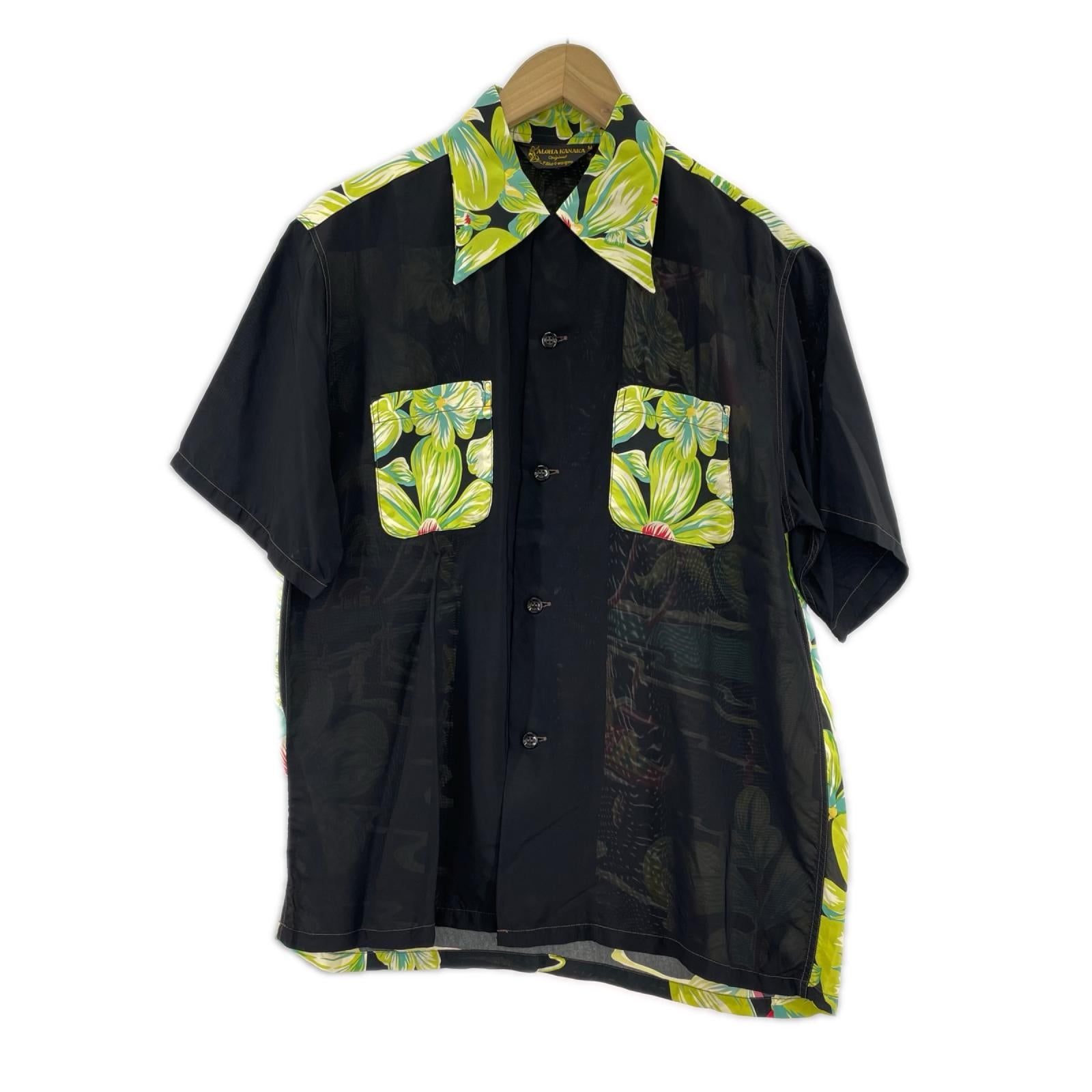 半袖シャツ aloha kanaka アロハシャツ 黒 (M) M ブラック
