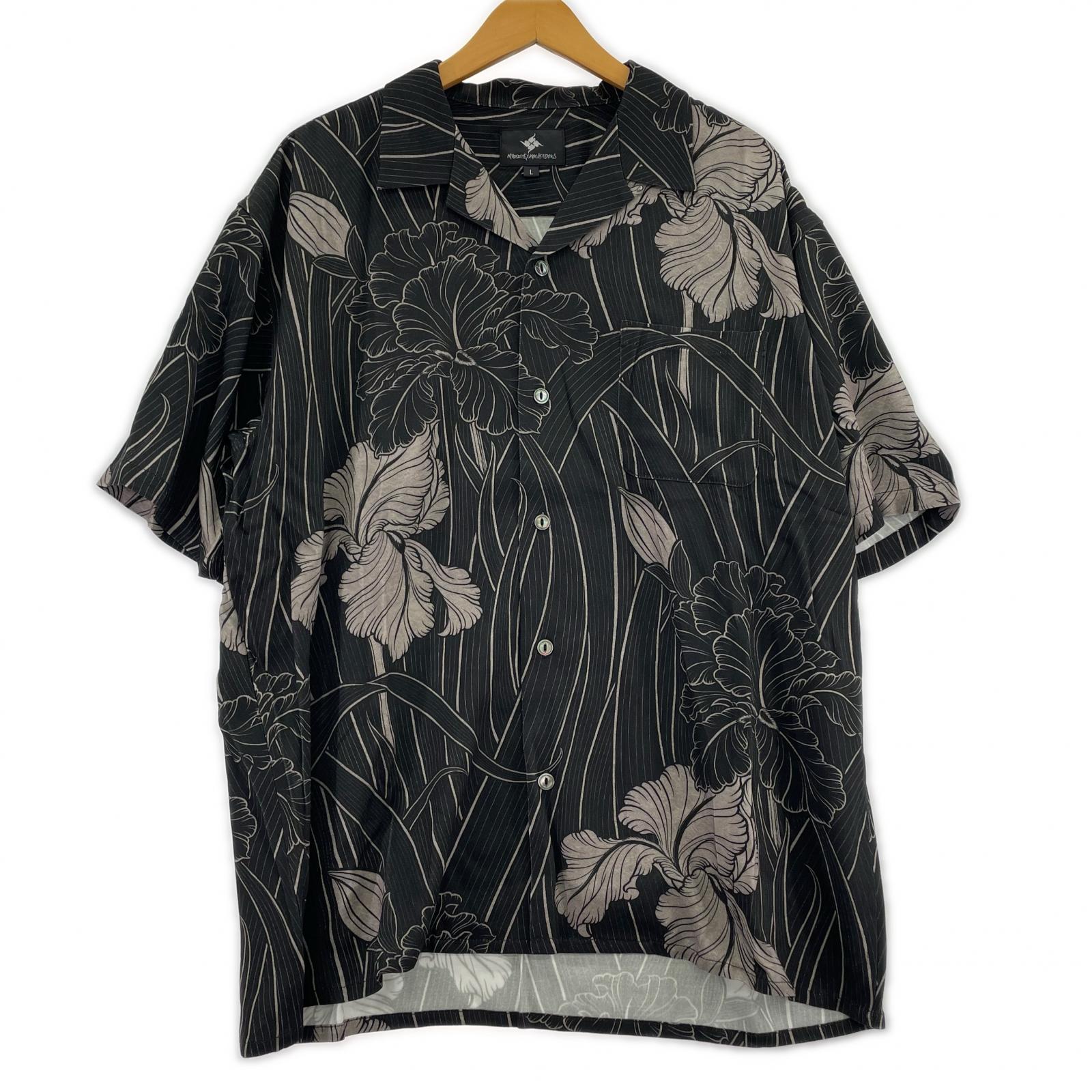 半袖シャツ 黒瑞鳥、菖蒲華、蕾火、渦、風花罰 L ブラック
