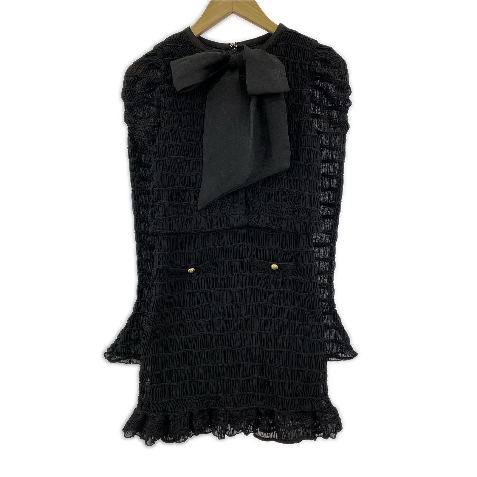 ワンピース Mmeeme ribbon shirring minionepiece ブラック