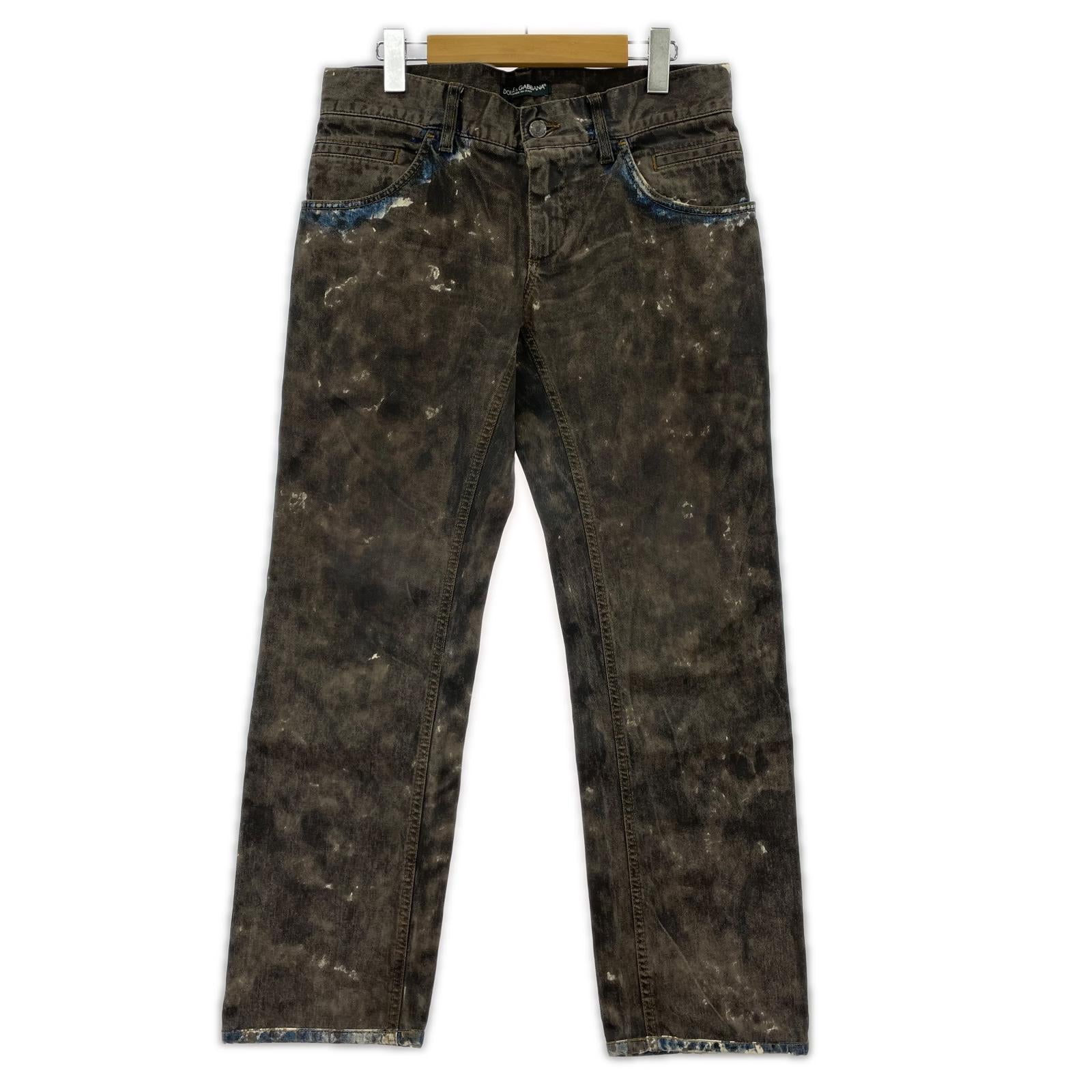 デニムパンツ 10aw ロゴプレートペインテッド パンツ 46 ブラウン