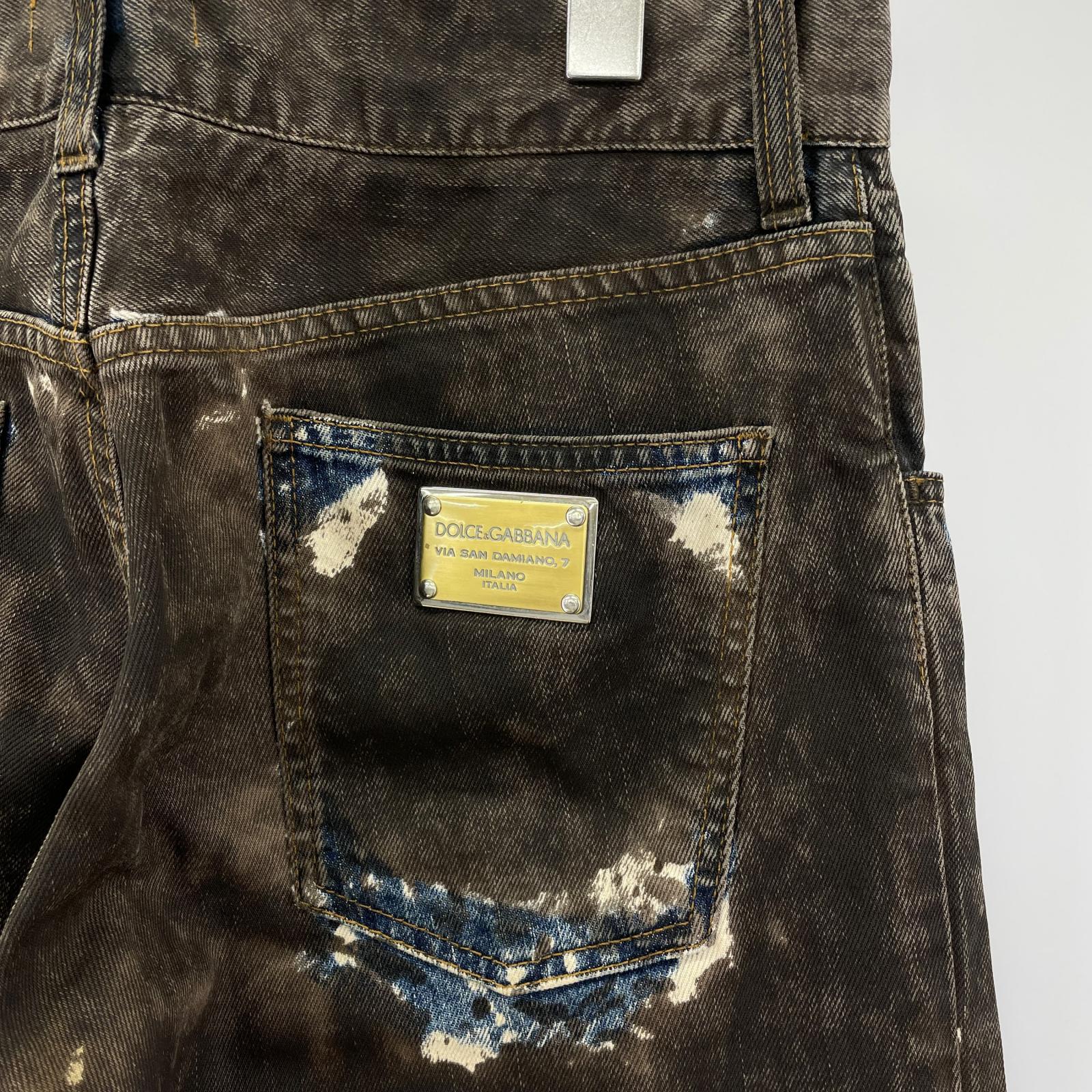 デニムパンツ 10aw ロゴプレートペインテッド パンツ 46 ブラウン