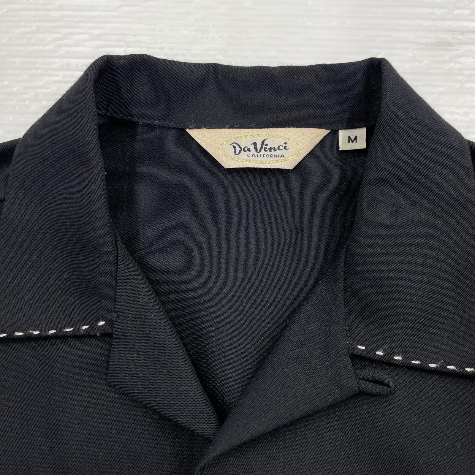 長袖シャツ DA VINCI レーヨン オープンカラー ハンドステッチ (M) M ブラック
