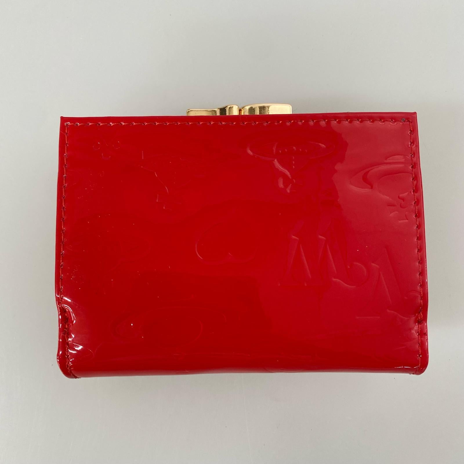 コンパクトウォレット 三つ折り財布 エナメル レッド レッド