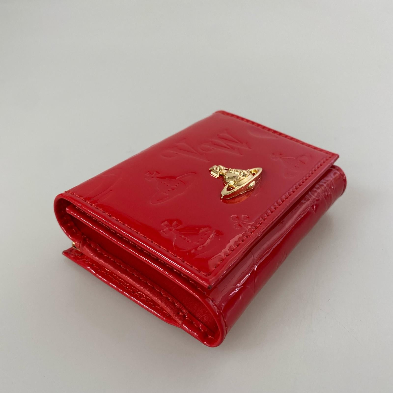 コンパクトウォレット 三つ折り財布 エナメル レッド レッド