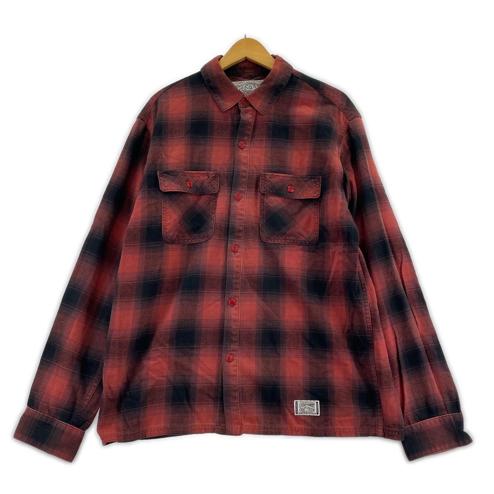 長袖シャツ シャドウチェック シャツ レッドL L
