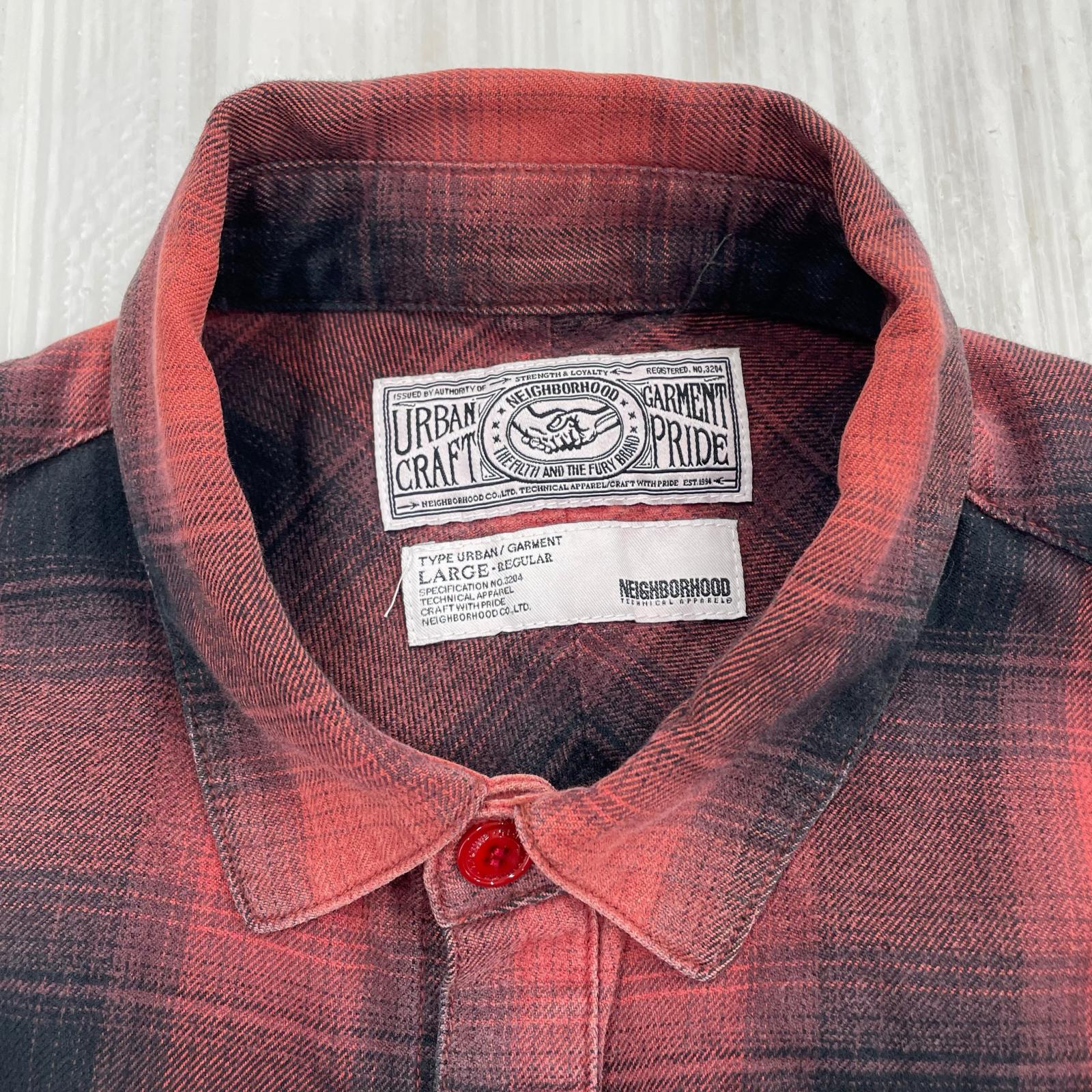 長袖シャツ シャドウチェック シャツ レッドL L