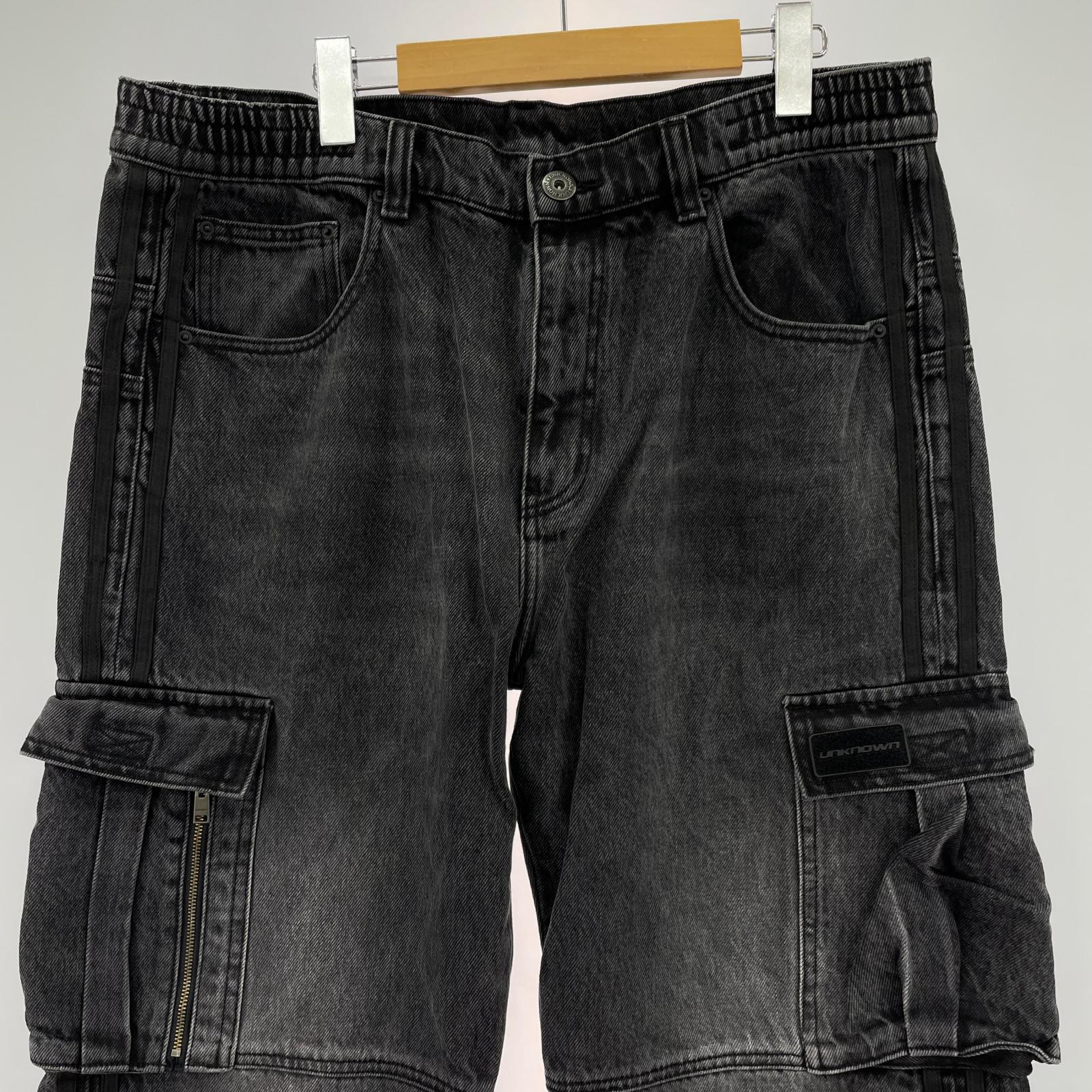 デニムパンツ ウォッシュ加工 カーゴ 黒
