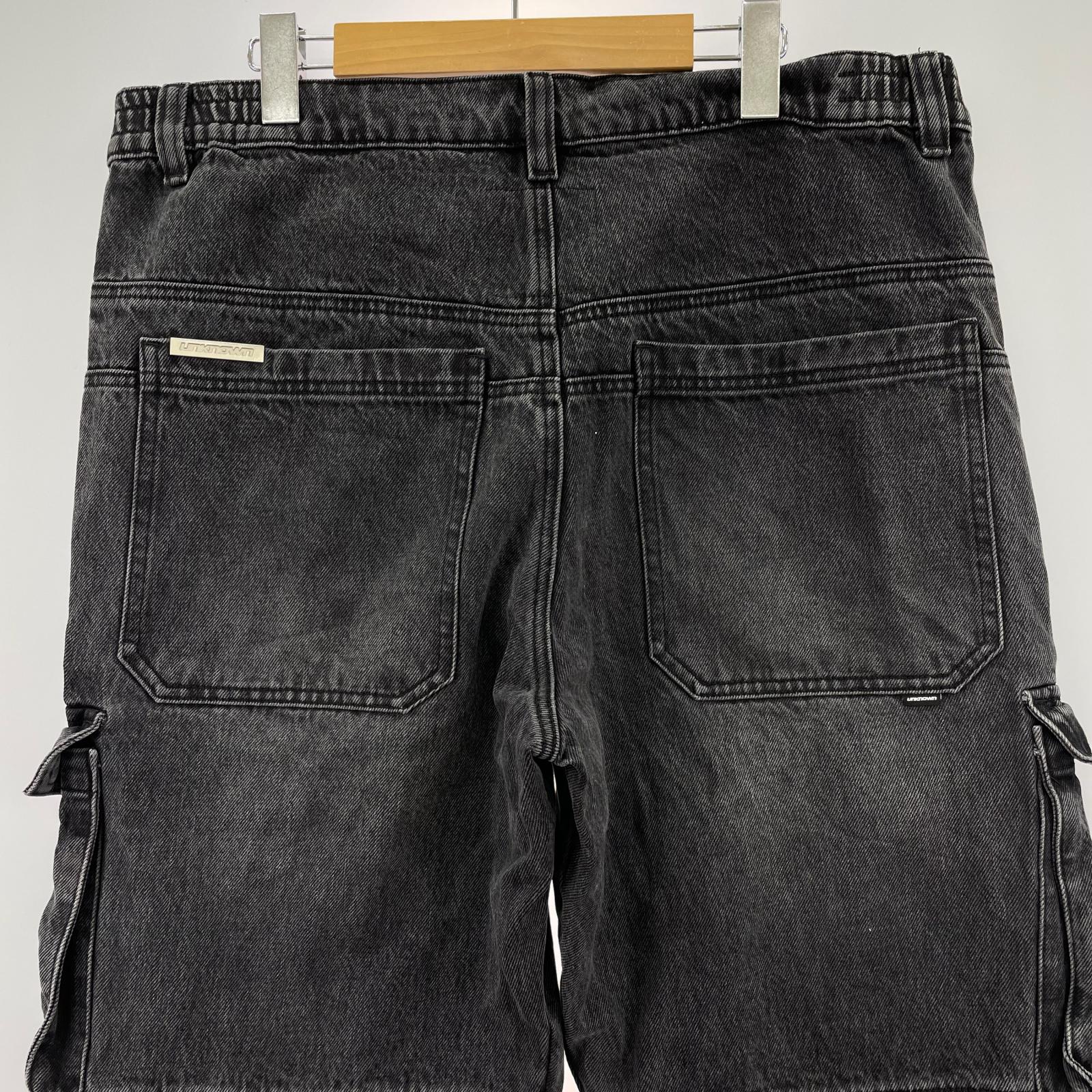 デニムパンツ ウォッシュ加工 カーゴ 黒