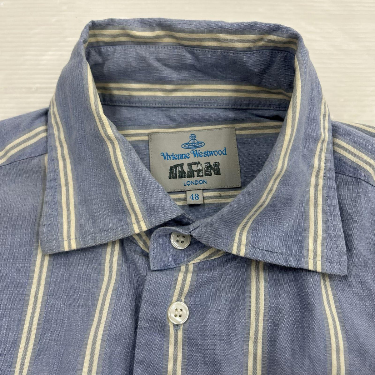 長袖シャツ ｽﾄﾗｲﾌﾟ ﾌﾞﾙｰ 48 48