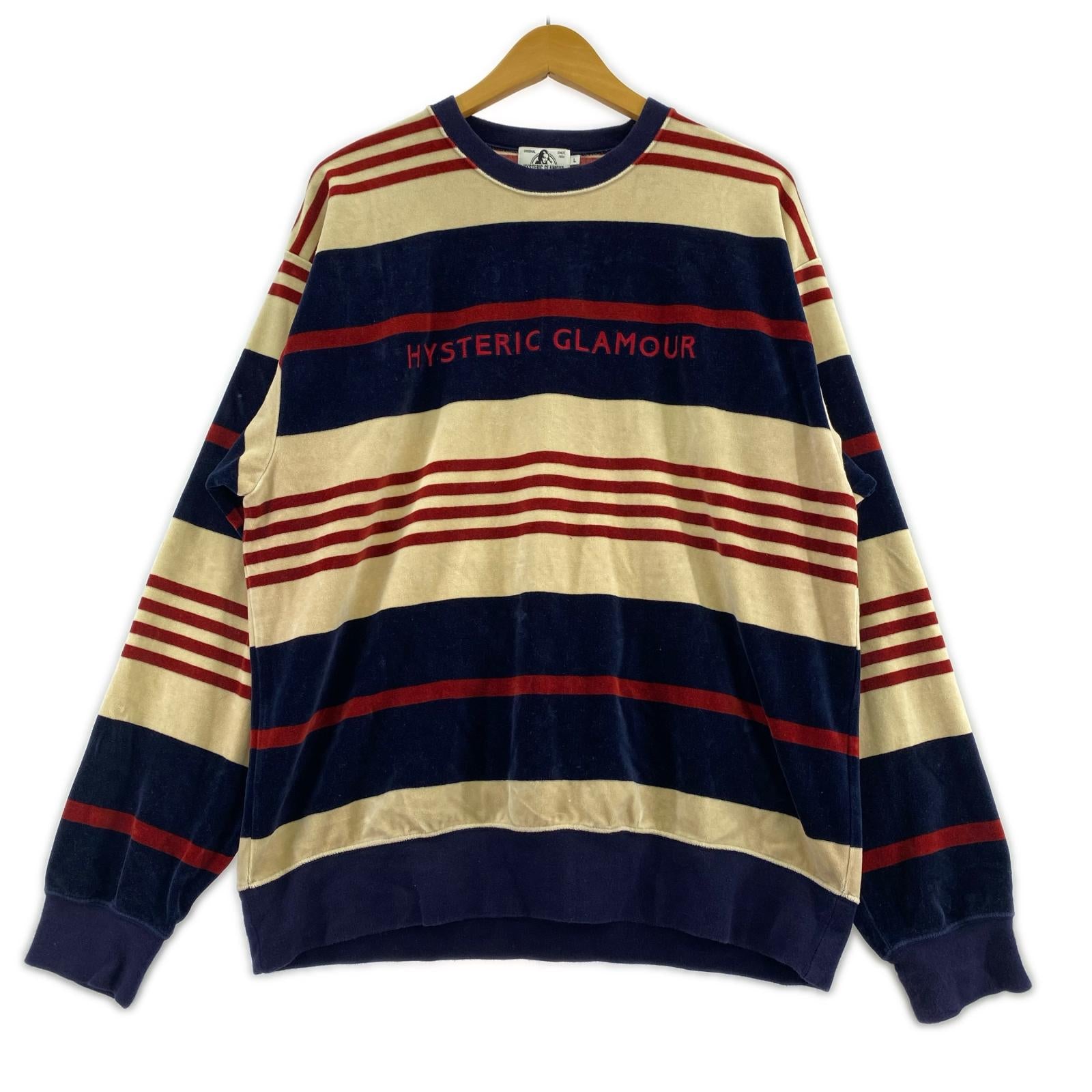 スウェット HYSLOGO刺繍スウェット ベロア スウェット ネイビー (L) L