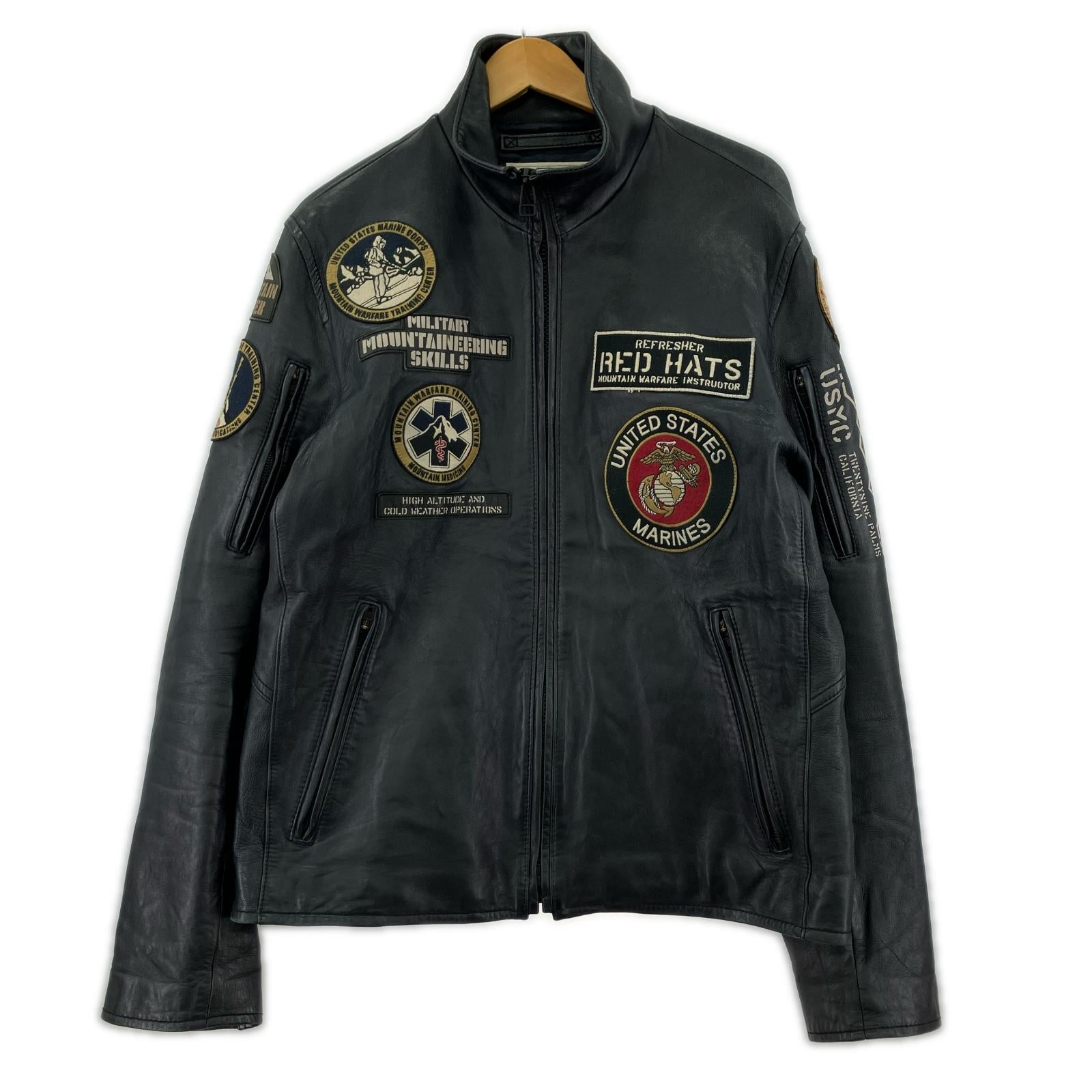 レザージャケット PATCHED RIDERS JACKET RED HATS (XL) ブラック