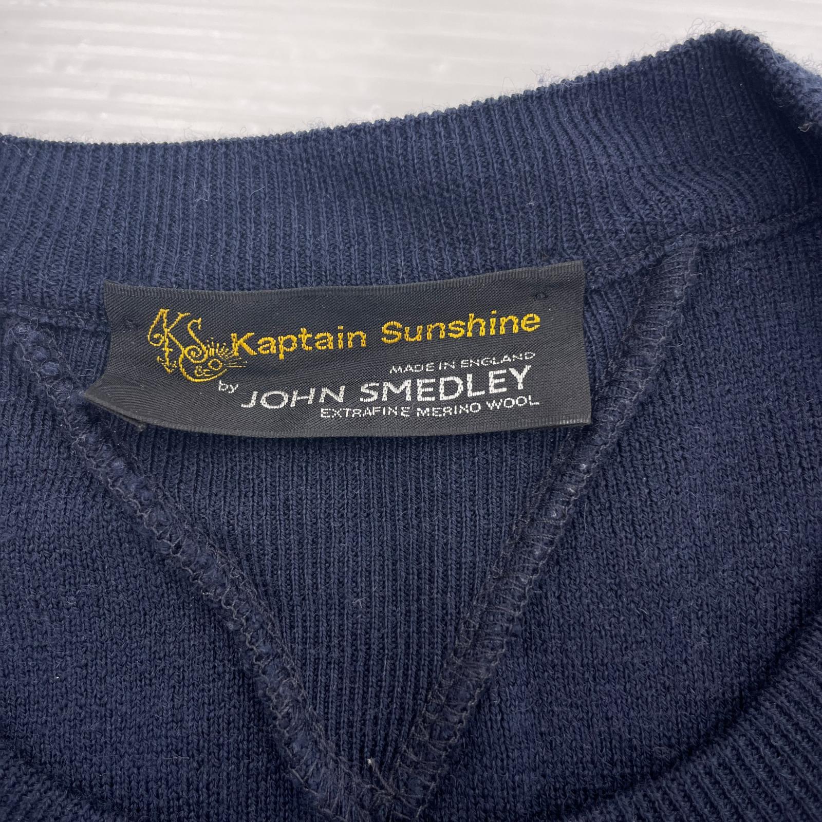 ニット ×JOHN SMEDLEY 1980 Double V Pullover 紺 L L