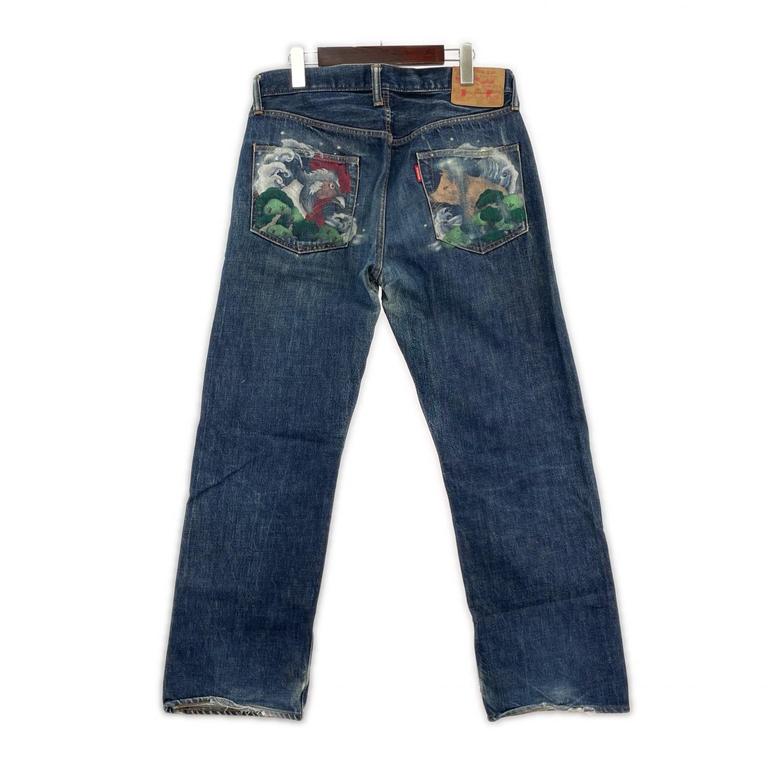 デニムパンツ STUDIO D’ARTISAN 301 波 松 豚 鶏 バックプリントデニム 33 33