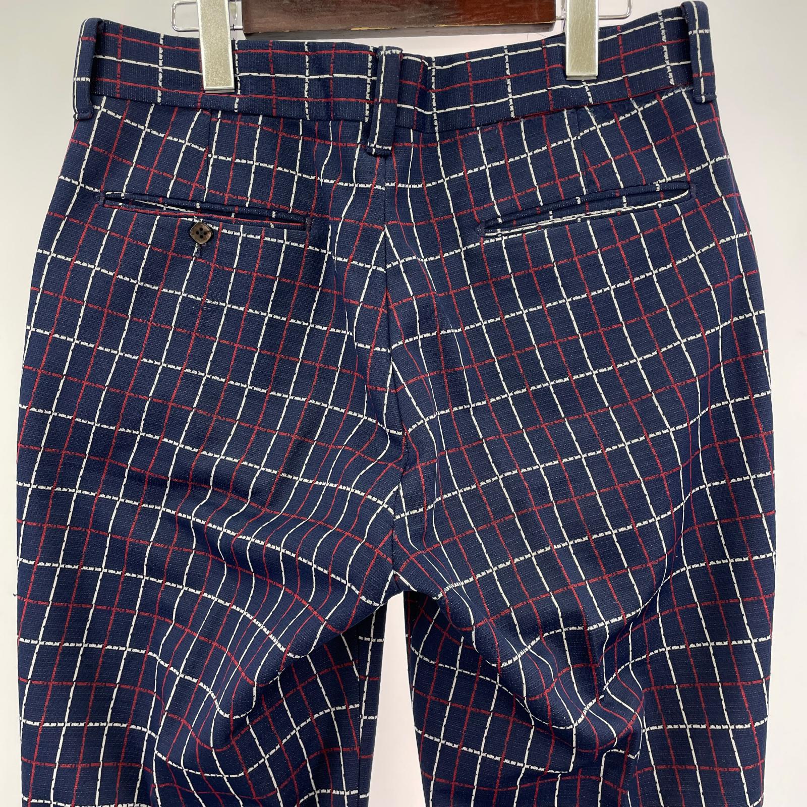 パンツ 70s FARAH チェックスラックス W35 NVY ネイビー