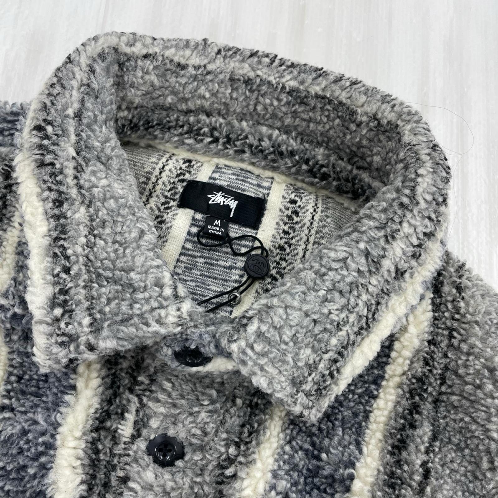 ジャケット STRIPE SHERPA SHIRT (M) M グレー