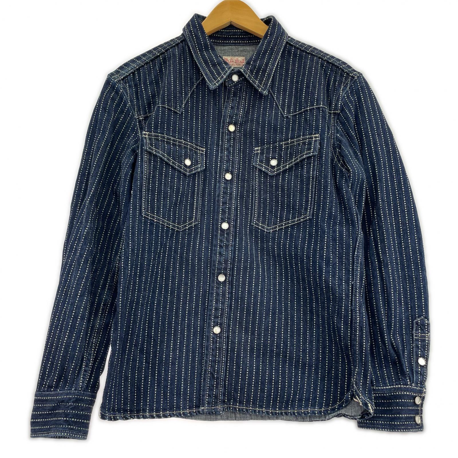 長袖シャツ THE FLAT HEAD ウォバッシュストライプシャツ 38 インディゴ 38