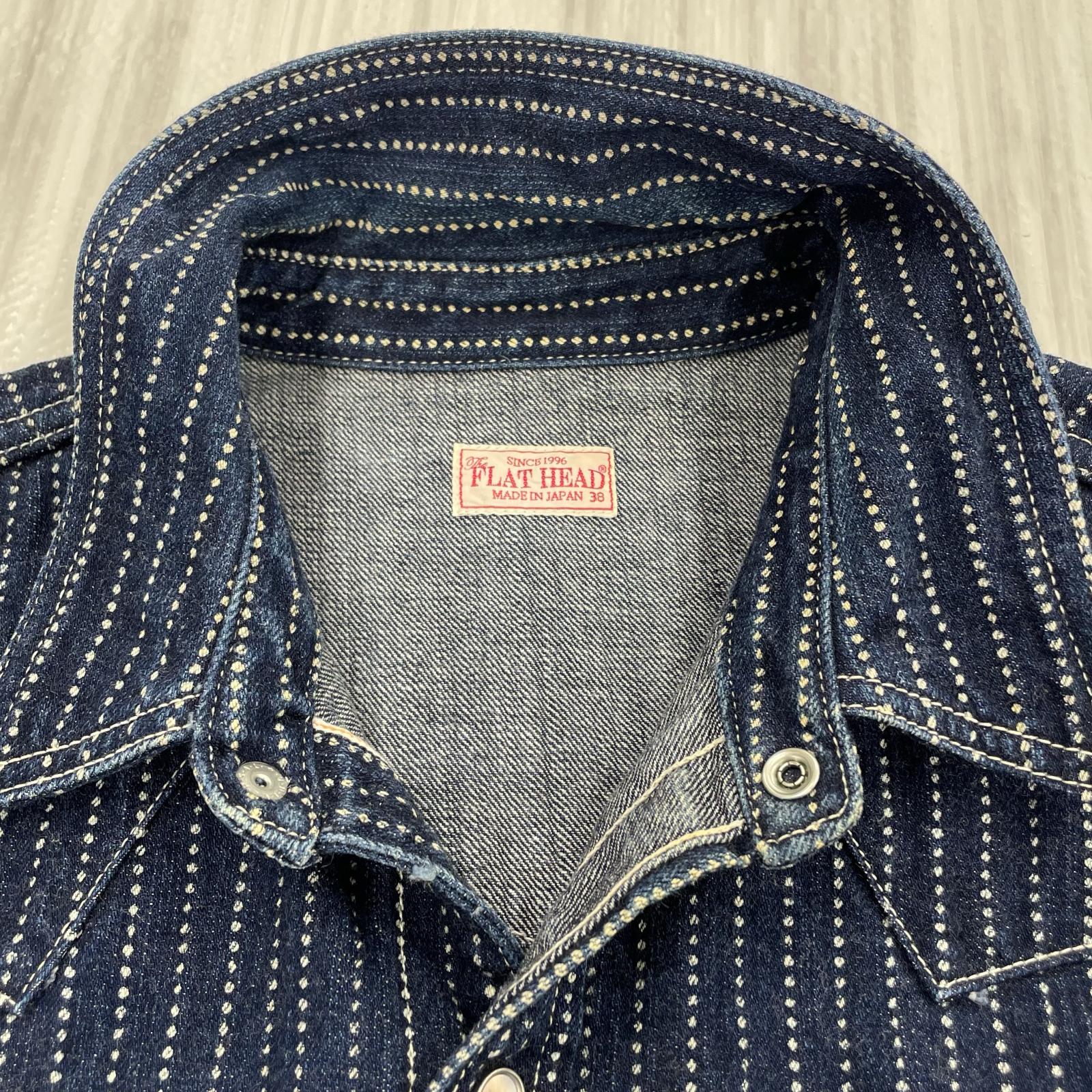 長袖シャツ THE FLAT HEAD ウォバッシュストライプシャツ 38 インディゴ 38
