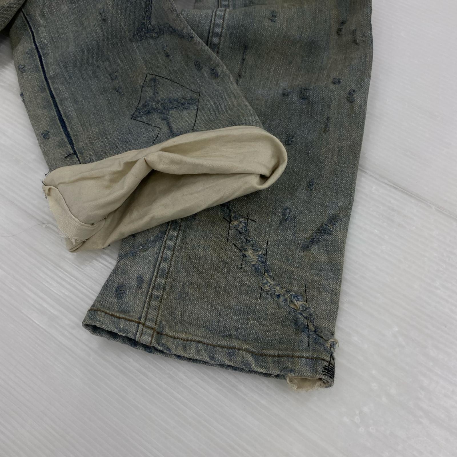 デニムパンツ ダメージリペアデニム 青 1 ブルー