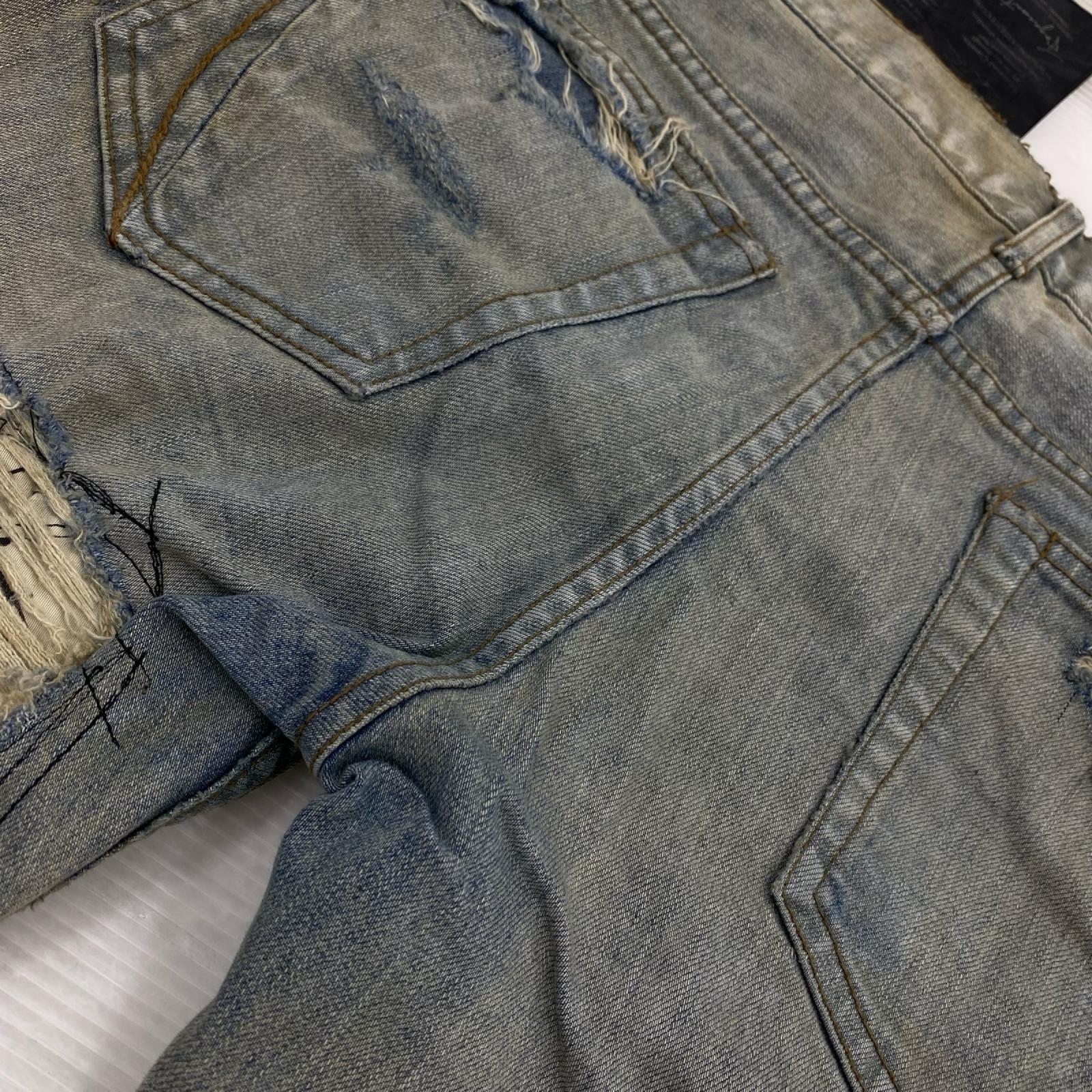 デニムパンツ ダメージリペアデニム 青 1 ブルー