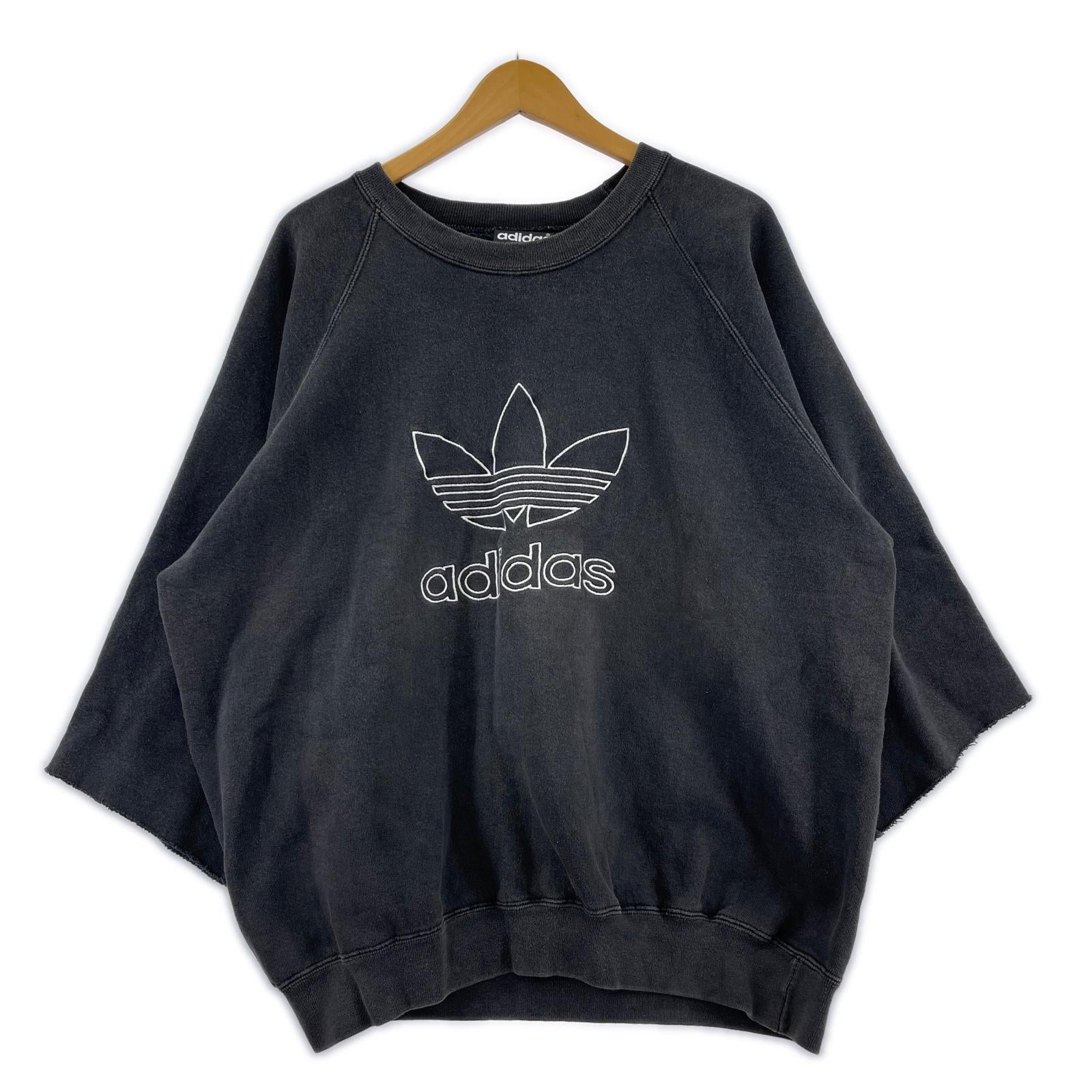スウェット adidas 80~90s 万国旗タグ トレフォイル刺繍スウェット M ブラック M ブラック