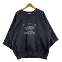 スウェット adidas 80~90s 万国旗タグ トレフォイル刺繍スウェット M ブラック M ブラック