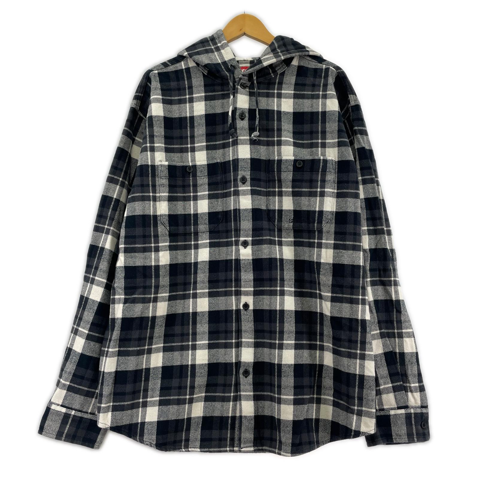 長袖シャツ Supreme 26SS Hooded Flannel Shirt L 黒白 L